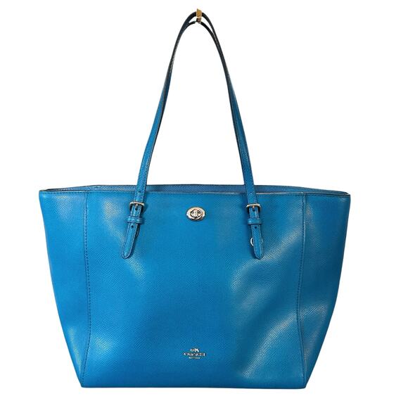 Coach Handbags - Coach Turnlock Tote Caryall 36454 Teal Blue Leather Classic Timeless Luxury